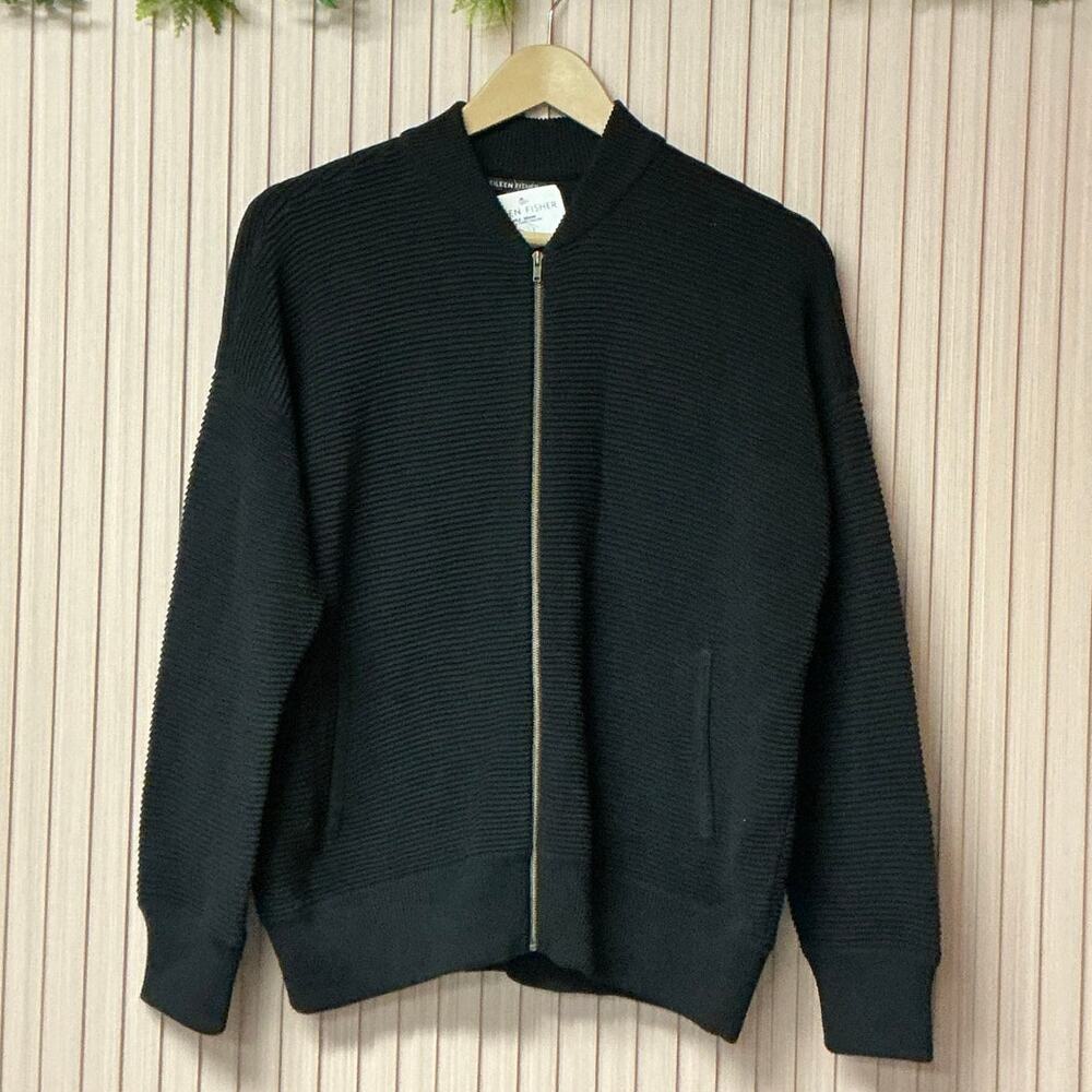 Eileen Fisher Organic Cotton Tencel Zip Jacket Black Women’s Size S - Picture 2 of 9
